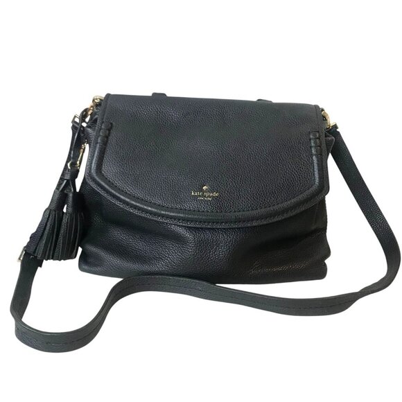 Kate Spade Black Leather Cross Body Bag With Tassels - Picture 1 of 7